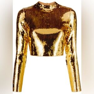 Gold holiday sequin long-sleeved crop top